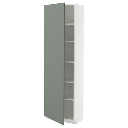 METOD high cabinet with shelves, white/Nickebo matt grey-green, 60x37x200 cm