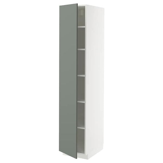 Ikea METOD - High cabinet with shelves, white/Nickebo matt grey-green, 40x60x200 cm
