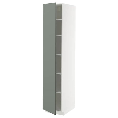 METOD high cabinet with shelves, white/Nickebo matt grey-green, 40x60x200 cm