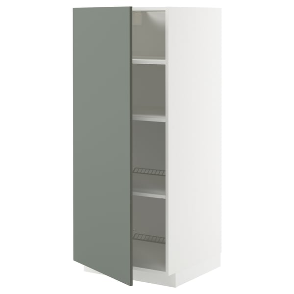 METOD - METOD High cabinet with shelves, white/Nickebo matt grey-green, 60x60x140 cm