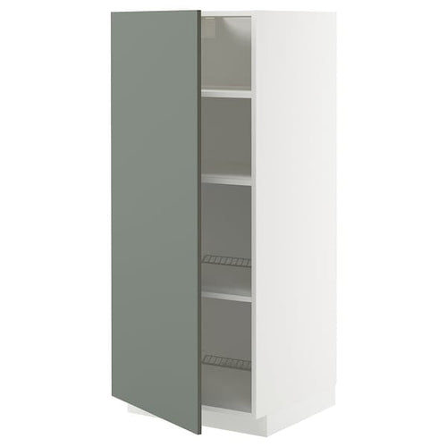 METOD - METOD High cabinet with shelves, white/Nickebo matt grey-green, 60x60x140 cm