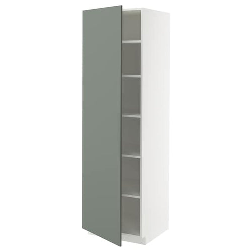 METOD high cabinet with shelves, white/Nickebo matt grey-green, 60x60x200 cm