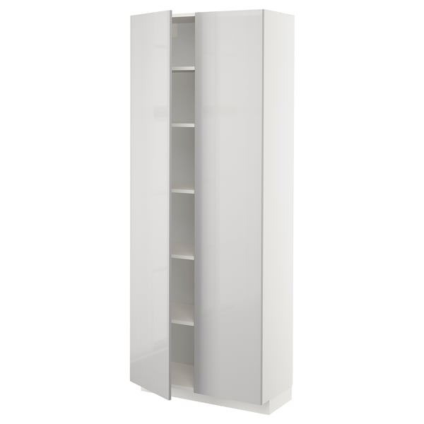 METOD - METOD High cabinet with shelves, white/Ringhult light grey, 80x37x200 cm