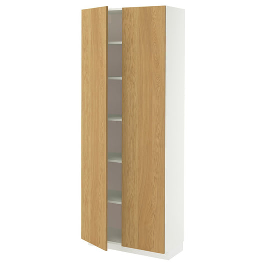 METOD high cabinet with shelves, white/Sinarp oak veneer, 80x37x200 cm