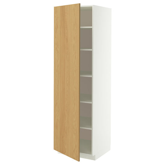 METOD high cabinet with shelves, white/Sinarp oak veneer, 60x60x200 cm