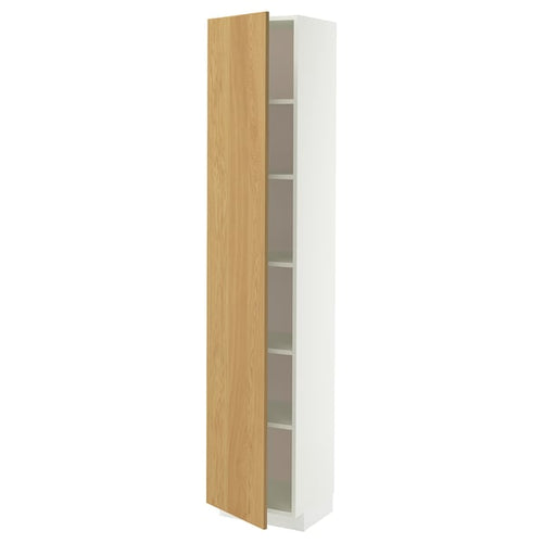 METOD high cabinet with shelves, white/Sinarp oak veneer, 40x37x200 cm