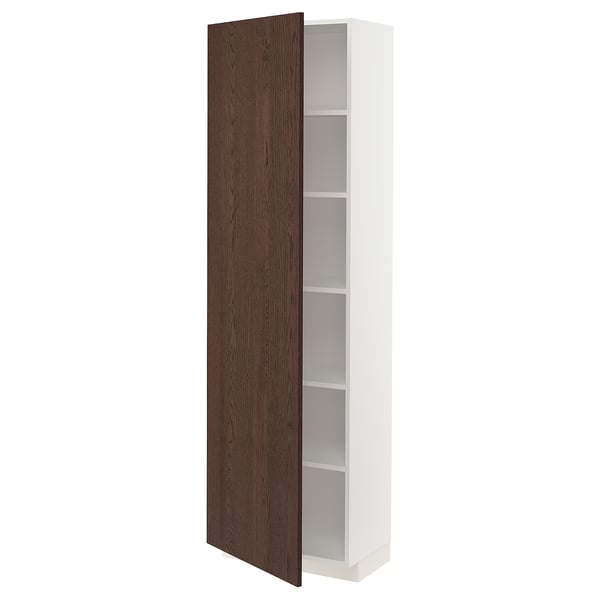 METOD high cabinet with shelves, white/Sinarp brown, 60x37x200 cm