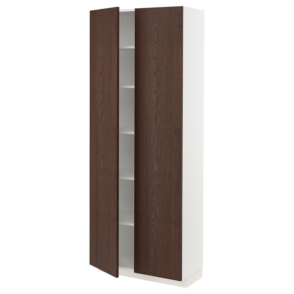 METOD high cabinet with shelves, white/Sinarp brown, 80x37x200 cm