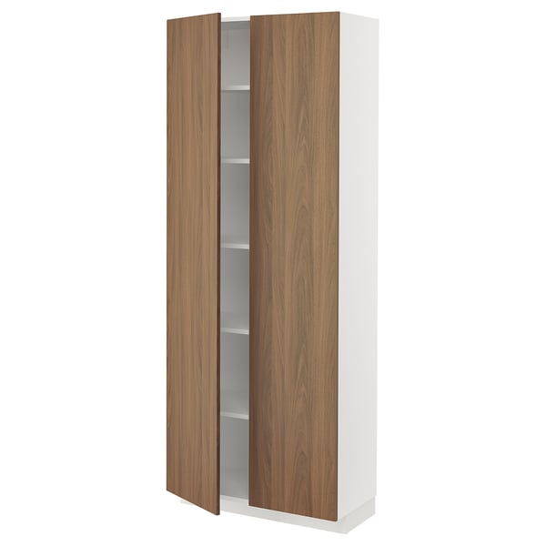 METOD - METOD High cabinet with shelves, white/Tistorp brown walnut effect, 80x37x200 cm