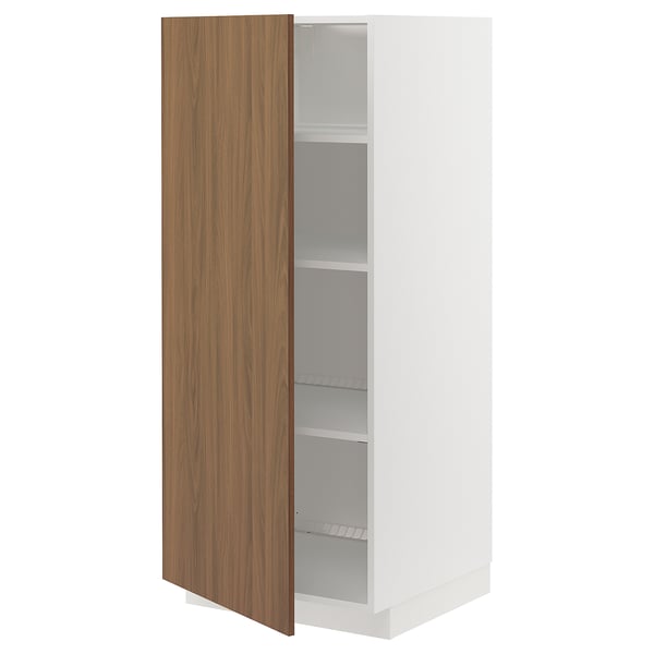 METOD high cabinet with shelves, white/Tistorp brown walnut effect, 60x60x140 cm