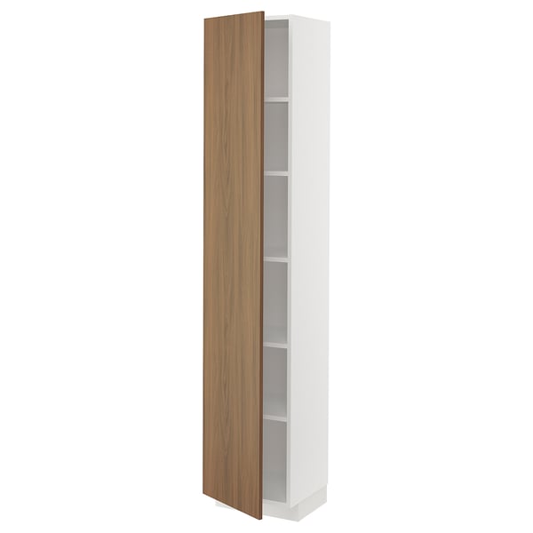 METOD high cabinet with shelves, white/Tistorp brown walnut effect, 40x37x200 cm