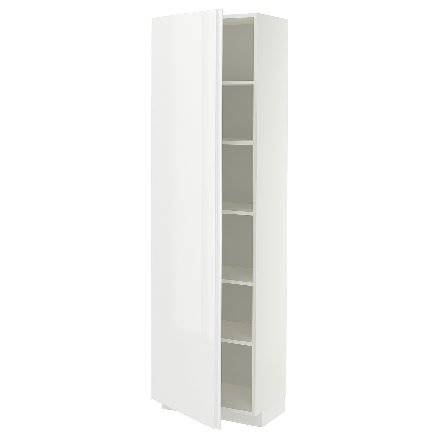 METOD high cabinet with shelves, white/VOXTORP high-gloss white vertical handle, 60x37x200 cm