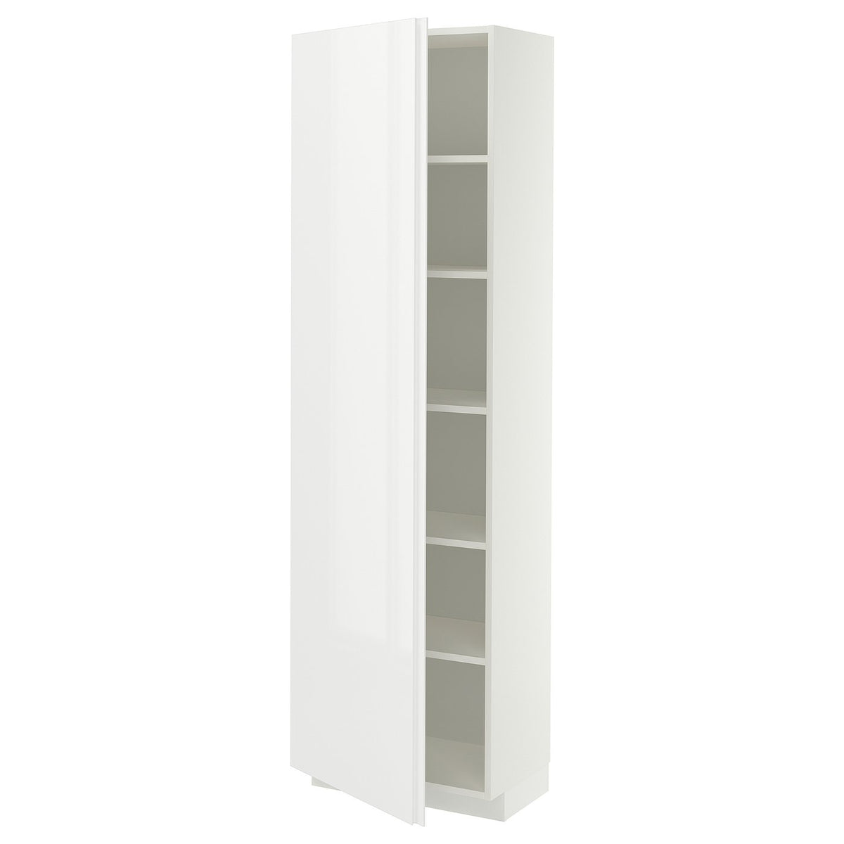 METOD high cabinet with shelves, white/VOXTORP high-gloss white vertical handle, 60x37x200 cm