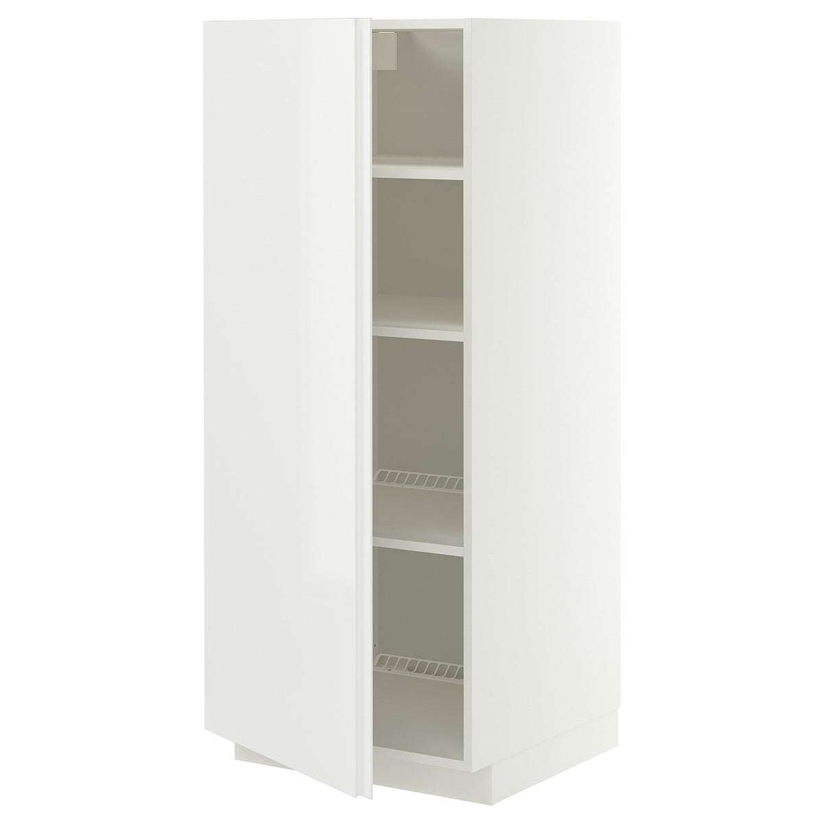 METOD high cabinet with shelves, white/VOXTORP high-gloss white vertical handle, 60x60x140 cm