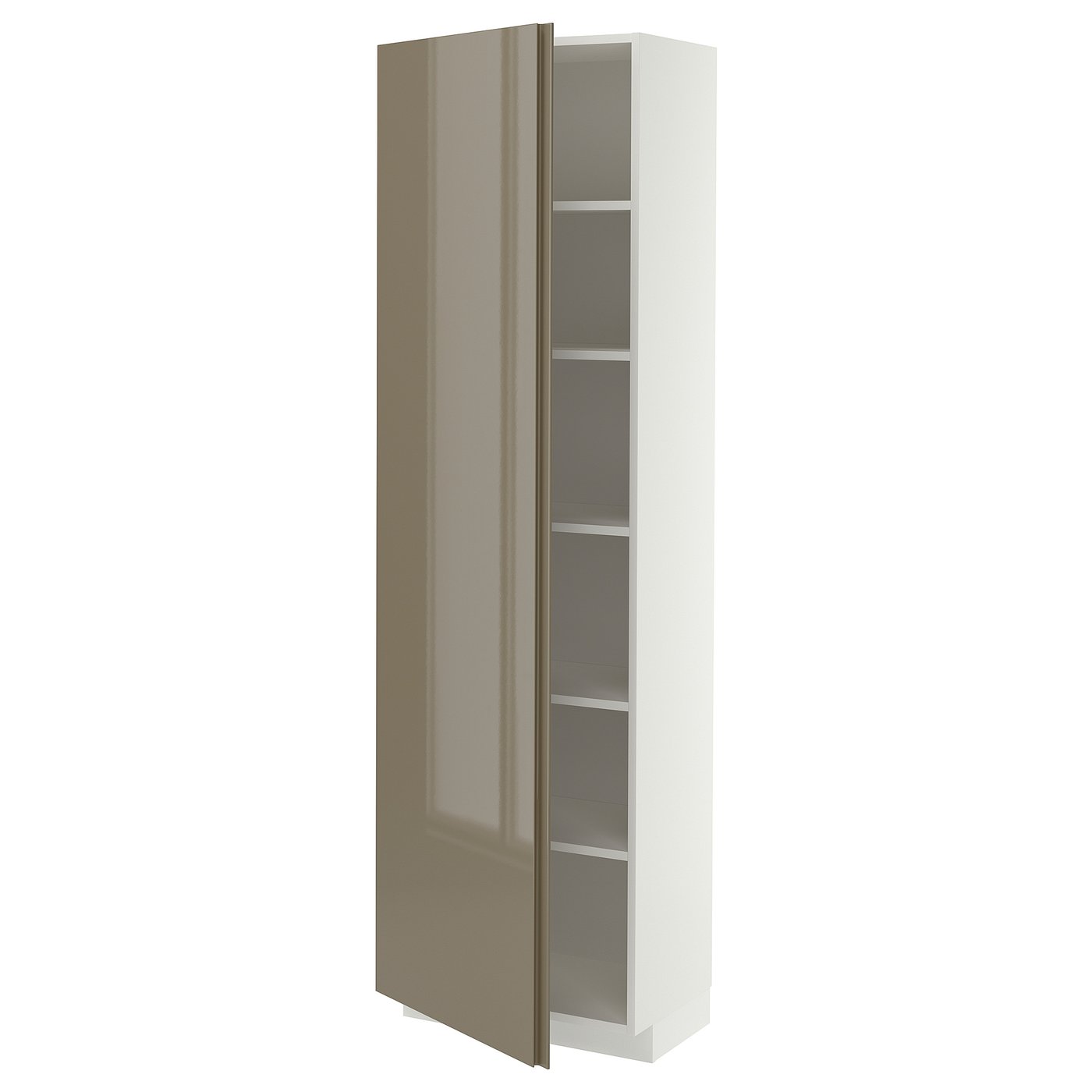 METOD high cabinet with shelves, white/VOXTORP high-gloss dark grey-brown vertical, 60x37x200 cm