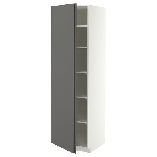 METOD high cabinet with shelves, white/VOXTORP dark grey vertical handle, 60x60x200 cm