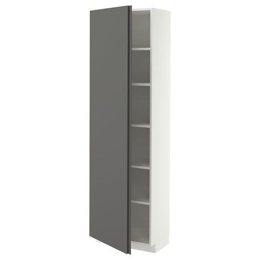 METOD high cabinet with shelves, white/VOXTORP dark grey vertical handle, 60x37x200 cm