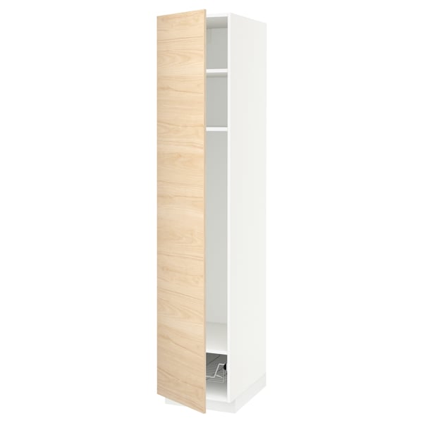METOD high cabinet w shelves/wire basket, white/Askersund light ash effect, 40x60x200 cm