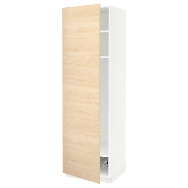METOD - METOD High cabinet w shelves/wire basket, white/Askersund light ash effect, 60x60x200 cm