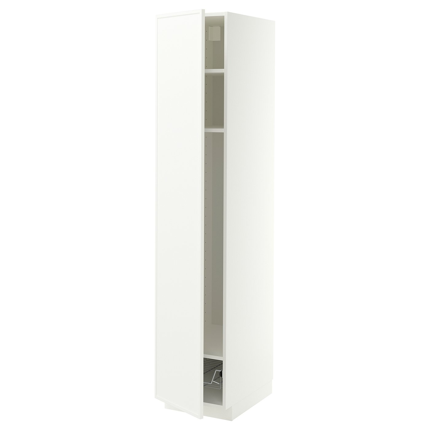 METOD high cabinet w shelves/wire basket, white/Aspudden matt white, 40x60x200 cm