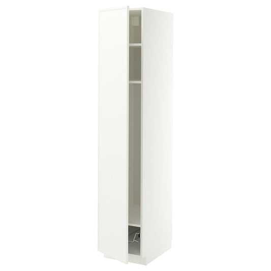 METOD high cabinet w shelves/wire basket, white/Aspudden matt white, 40x60x200 cm