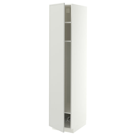 METOD high cabinet w shelves/wire basket, white/Aspudden light grey, 40x60x200 cm