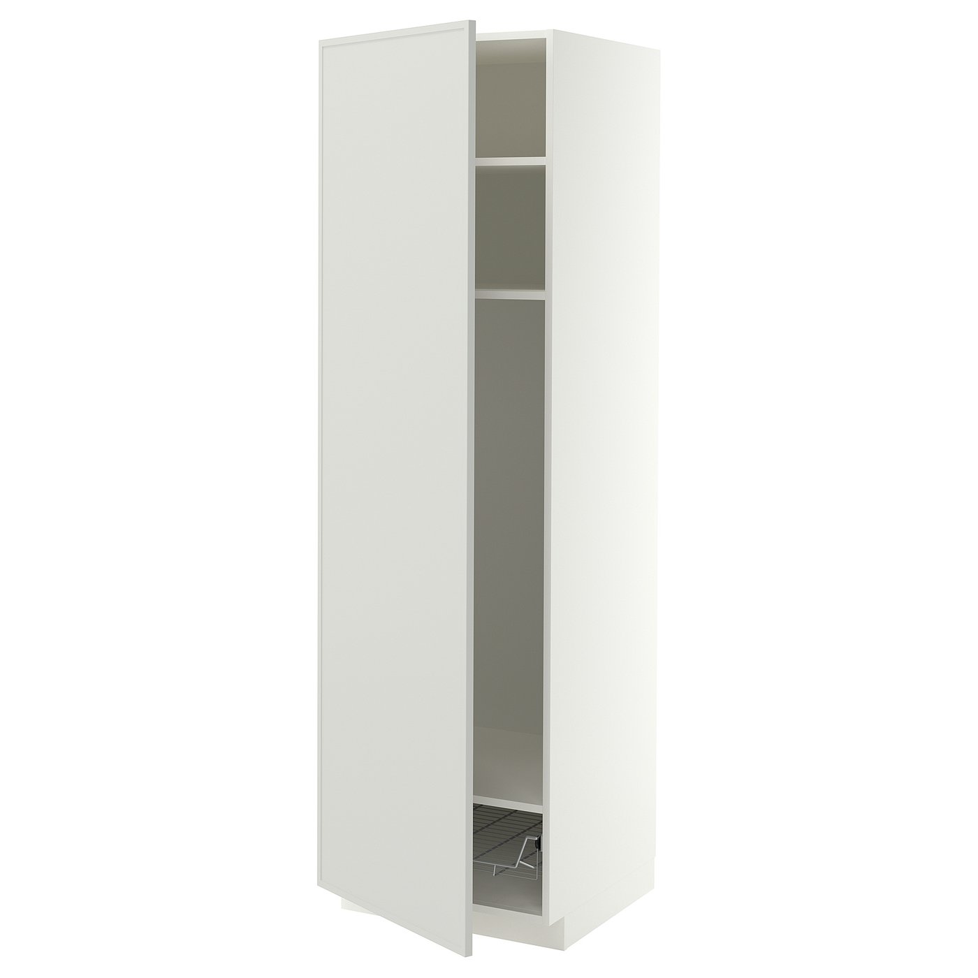 METOD high cabinet w shelves/wire basket, white/Aspudden light grey, 60x60x200 cm