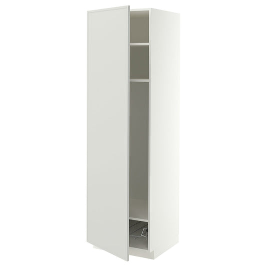 METOD high cabinet w shelves/wire basket, white/Aspudden light grey, 60x60x200 cm