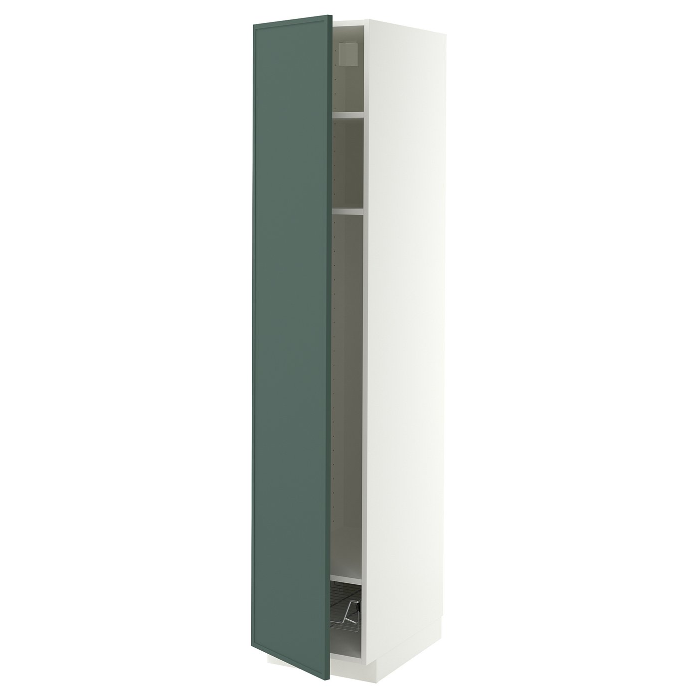 METOD high cabinet w shelves/wire basket, white/Aspudden dark grey-green, 40x60x200 cm