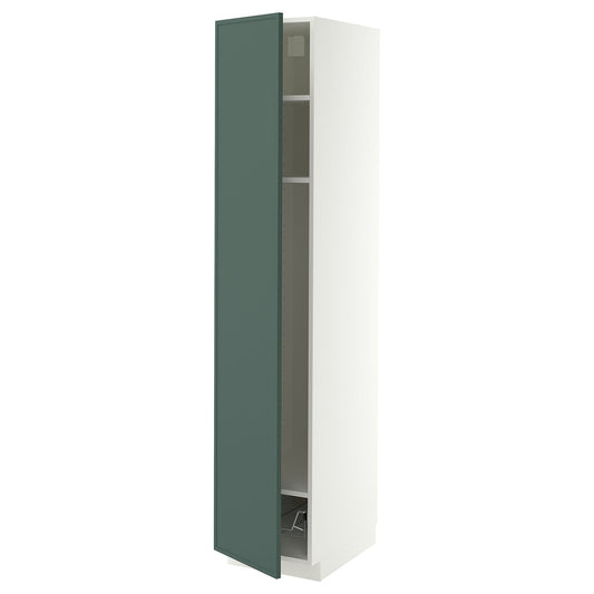 METOD high cabinet w shelves/wire basket, white/Aspudden dark grey-green, 40x60x200 cm