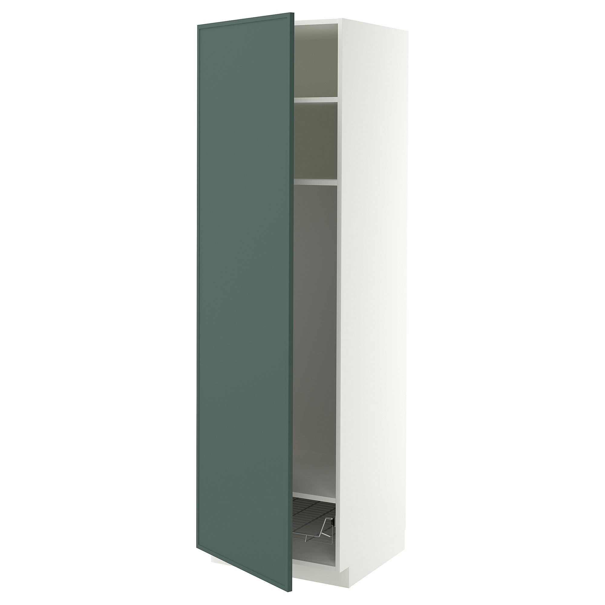 METOD high cabinet w shelves/wire basket, white/Aspudden dark grey-green, 60x60x200 cm