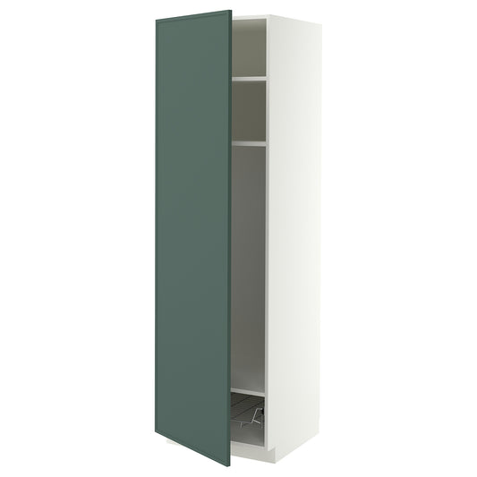 METOD high cabinet w shelves/wire basket, white/Aspudden dark grey-green, 60.0x200.0x60.0 cm