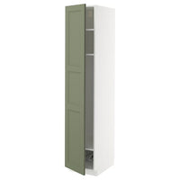 METOD high cabinet w shelves/wire basket, white/Axstad grey-green, 40x60x200 cm