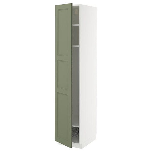 Ikea METOD - Tall cabinet with shelves/basket, white/Axstad gray-green,40x60x200 cm