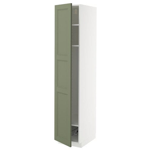 METOD - METOD High cabinet w shelves/wire basket, white/Axstad grey-green, 40x60x200 cm