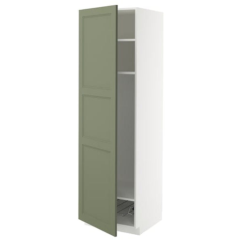 METOD - METOD High cabinet w shelves/wire basket, white/Axstad grey-green, 60x60x200 cm