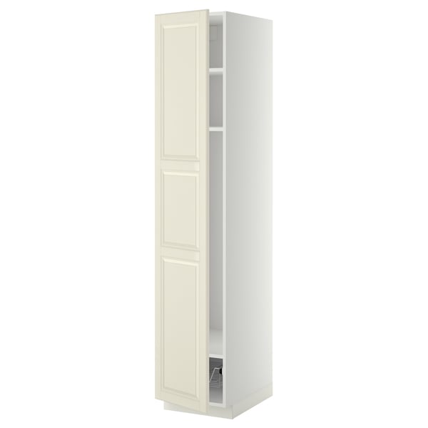 METOD high cabinet w shelves/wire basket, white/Bodbyn off-white, 40x60x200 cm
