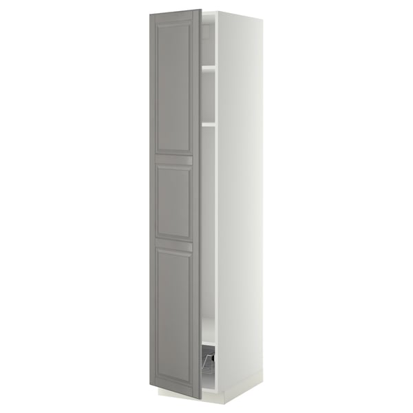 METOD - METOD High cabinet w shelves/wire basket, white/Bodbyn grey, 40x60x200 cm