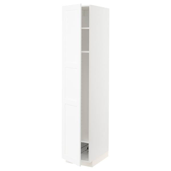 METOD - METOD High cabinet w shelves/wire basket, white Enköping/white wood effect, 40x60x200 cm