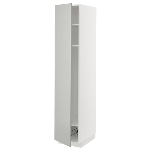 METOD - METOD High cabinet w shelves/wire basket, white/Havstorp light grey, 40x60x200 cm