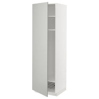 METOD - High cabinet w shelves/wire basket, white/Havstorp light grey, 60x60x200 cm