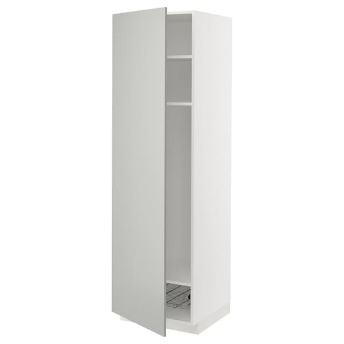METOD - METOD High cabinet w shelves/wire basket, white/Havstorp light grey, 60x60x200 cm