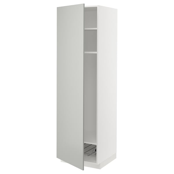 METOD - METOD High cabinet w shelves/wire basket, white/Havstorp light grey, 60x60x200 cm