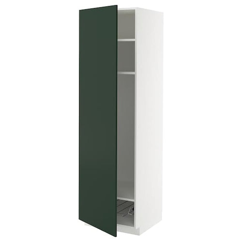 METOD - METOD High cabinet w shelves/wire basket, white/Havstorp deep green, 60x60x200 cm