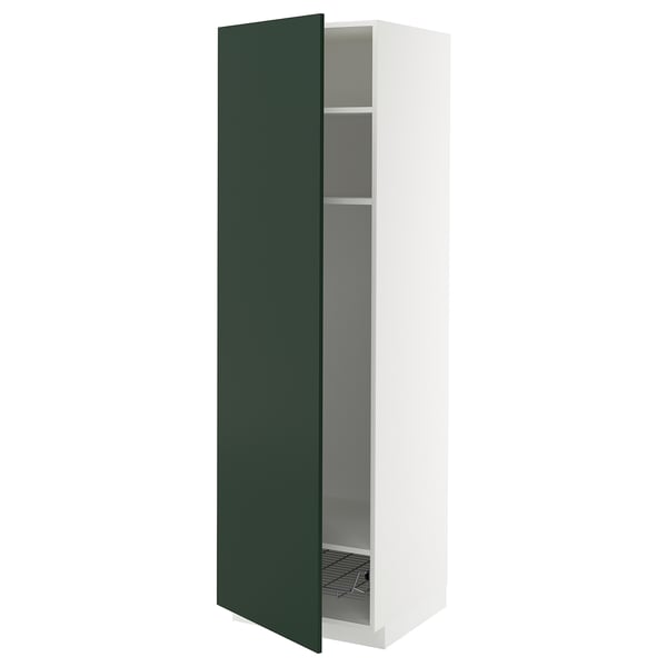 METOD - METOD High cabinet w shelves/wire basket, white/Havstorp deep green, 60x60x200 cm