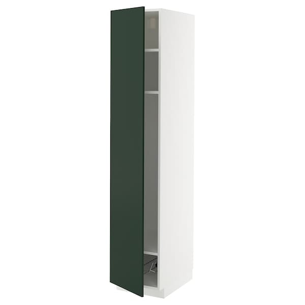 Ikea METOD - High cabinet w shelves/wire basket, white/Havstorp deep green, 40x60x200 cm