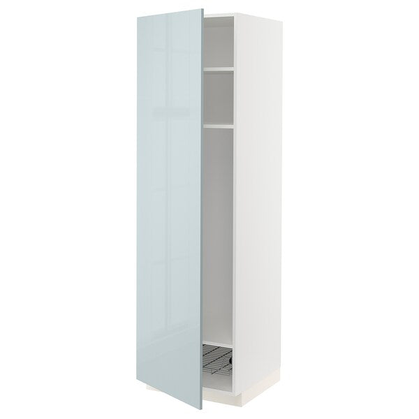 METOD - High cabinet w shelves/wire basket, white/Kallarp light grey-blue, 60x60x200 cm