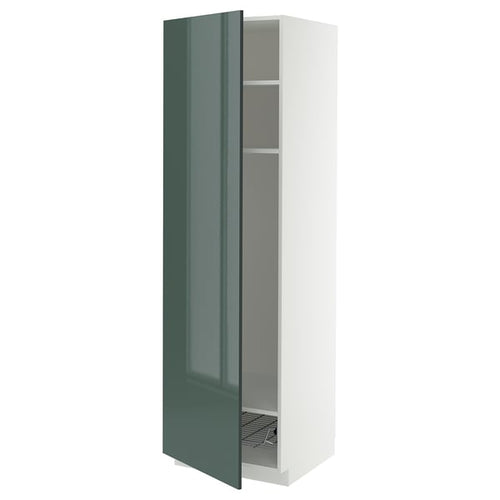 METOD - METOD High cabinet w shelves/wire basket, white/Kallarp high-gloss dark grey-green, 60x60x200 cm