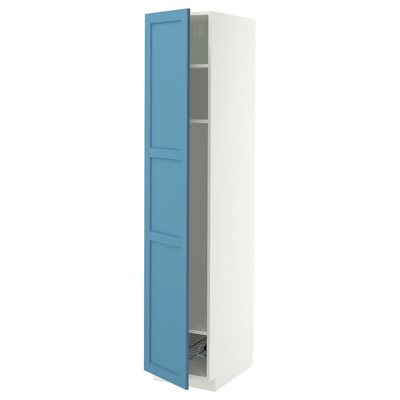 METOD high cabinet w shelves/wire basket, white/Lerhyttan blue, 40x60x200 cm