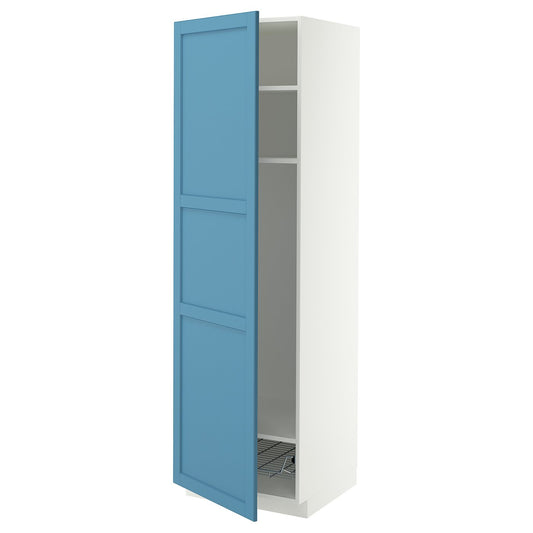 METOD high cabinet w shelves/wire basket, white/Lerhyttan blue, 60x60x200 cm